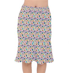 Floral Flowers Leaves Tropical Pattern Short Mermaid Skirt by Maspions