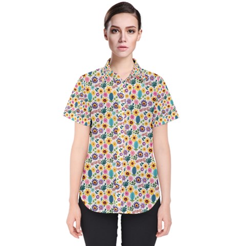 Floral Flowers Leaves Tropical Pattern Women s Short Sleeve Shirt by Maspions