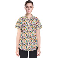 Floral Flowers Leaves Tropical Pattern Women s Short Sleeve Shirt