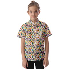 Floral Flowers Leaves Tropical Pattern Kids  Short Sleeve Shirt