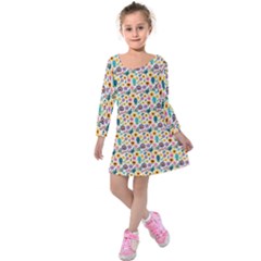 Floral Flowers Leaves Tropical Pattern Kids  Long Sleeve Velvet Dress