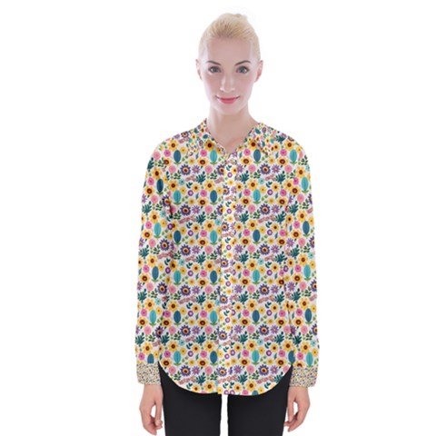 Floral Flowers Leaves Tropical Pattern Womens Long Sleeve Shirt by Maspions