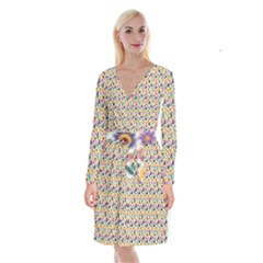 Floral Flowers Leaves Tropical Pattern Long Sleeve Velvet Front Wrap Dress