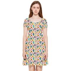 Floral Flowers Leaves Tropical Pattern Inside Out Cap Sleeve Dress