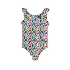 Floral Flowers Leaves Tropical Pattern Kids  Frill Swimsuit