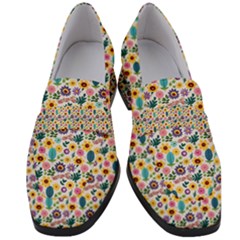 Floral Flowers Leaves Tropical Pattern Women s Chunky Heel Loafers