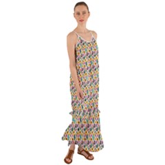 Floral Flowers Leaves Tropical Pattern Cami Maxi Ruffle Chiffon Dress