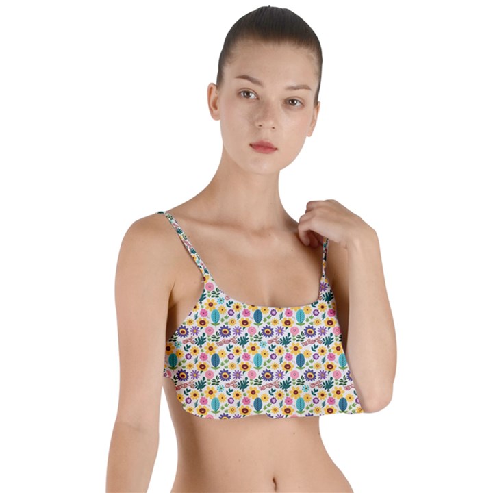 Floral Flowers Leaves Tropical Pattern Layered Top Bikini Top 