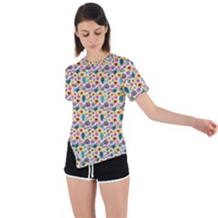 Floral Flowers Leaves Tropical Pattern Asymmetrical Short Sleeve Sports T-shirt