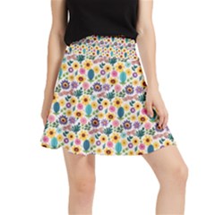 Floral Flowers Leaves Tropical Pattern Waistband Skirt by Maspions