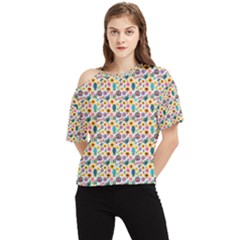 Floral Flowers Leaves Tropical Pattern One Shoulder Cut Out T-shirt by Maspions