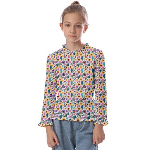 Floral Flowers Leaves Tropical Pattern Kids  Frill Detail T-shirt by Maspions