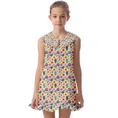 Floral Flowers Leaves Tropical Pattern Kids  Pilgrim Collar Ruffle Hem Dress by Maspions