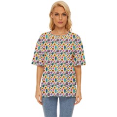 Floral Flowers Leaves Tropical Pattern Oversized Basic T-shirt by Maspions