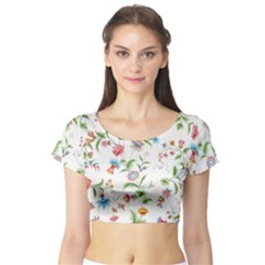 Vintage Floral Flower Pattern Art Nature Blooming Blossom Botanical Botany Short Sleeve Crop Top