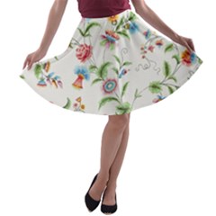 Vintage Floral Flower Pattern Art Nature Blooming Blossom Botanical Botany A-line Skater Skirt