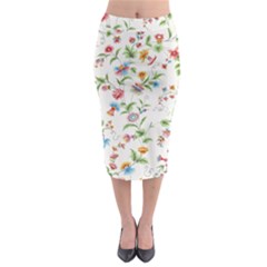 Vintage Floral Flower Pattern Art Nature Blooming Blossom Botanical Botany Midi Pencil Skirt