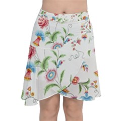 Vintage Floral Flower Pattern Art Nature Blooming Blossom Botanical Botany Chiffon Wrap Front Skirt