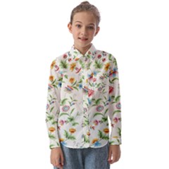 Vintage Floral Flower Pattern Art Nature Blooming Blossom Botanical Botany Kids  Long Sleeve Shirt by Maspions