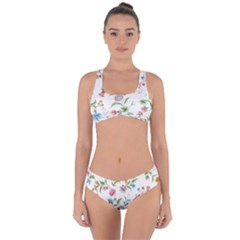 Vintage Floral Flower Pattern Art Nature Blooming Blossom Botanical Botany Criss Cross Bikini Set