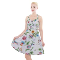 Vintage Floral Flower Pattern Art Nature Blooming Blossom Botanical Botany Halter Party Swing Dress 