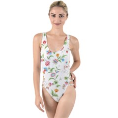 Vintage Floral Flower Pattern Art Nature Blooming Blossom Botanical Botany High Leg Strappy Swimsuit