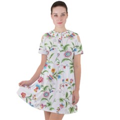 Vintage Floral Flower Pattern Art Nature Blooming Blossom Botanical Botany Short Sleeve Shoulder Cut Out Dress 