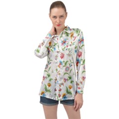 Vintage Floral Flower Pattern Art Nature Blooming Blossom Botanical Botany Long Sleeve Satin Shirt