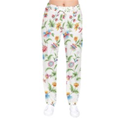 Vintage Floral Flower Pattern Art Nature Blooming Blossom Botanical Botany Women Velvet Drawstring Pants