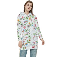 Vintage Floral Flower Pattern Art Nature Blooming Blossom Botanical Botany Women s Long Oversized Pullover Hoodie