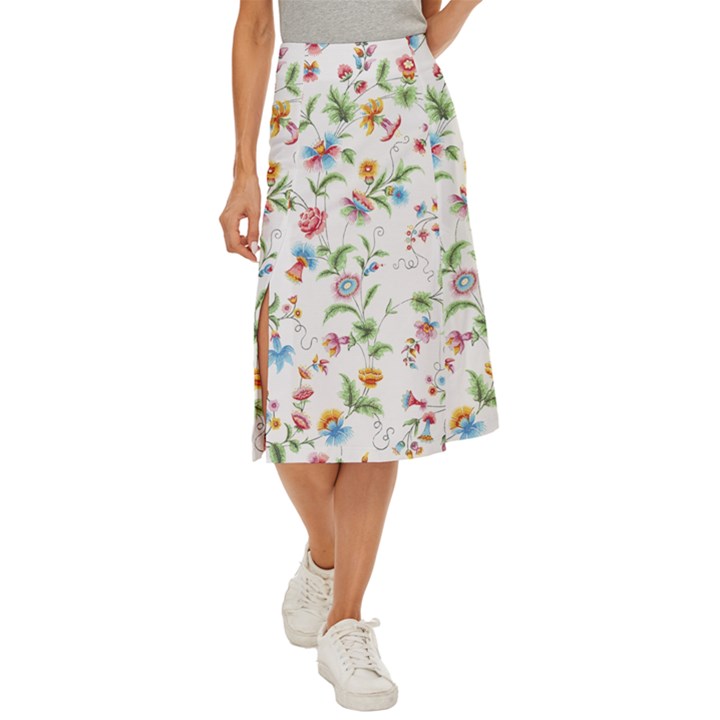 Vintage Floral Flower Pattern Art Nature Blooming Blossom Botanical Botany Midi Panel Skirt