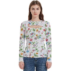 Vintage Floral Flower Pattern Art Nature Blooming Blossom Botanical Botany Women s Cut Out Long Sleeve T-shirt by Maspions