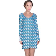 Blue Wave Sea Ocean Pattern Background Beach Nature Water Long Sleeve Nightdress