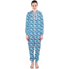 Blue Wave Sea Ocean Pattern Background Beach Nature Water Hooded Jumpsuit (ladies)