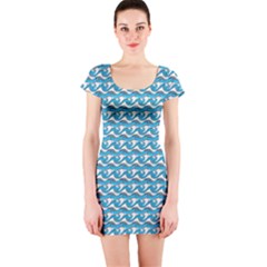 Blue Wave Sea Ocean Pattern Background Beach Nature Water Short Sleeve Bodycon Dress