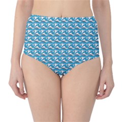 Blue Wave Sea Ocean Pattern Background Beach Nature Water Classic High-waist Bikini Bottoms by Maspions