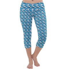 Blue Wave Sea Ocean Pattern Background Beach Nature Water Capri Yoga Leggings