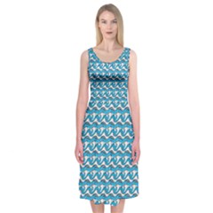 Blue Wave Sea Ocean Pattern Background Beach Nature Water Midi Sleeveless Dress