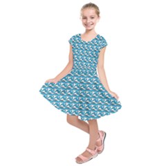 Blue Wave Sea Ocean Pattern Background Beach Nature Water Kids  Short Sleeve Dress