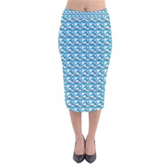 Blue Wave Sea Ocean Pattern Background Beach Nature Water Velvet Midi Pencil Skirt