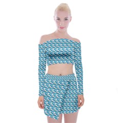 Blue Wave Sea Ocean Pattern Background Beach Nature Water Off Shoulder Top With Mini Skirt Set by Maspions