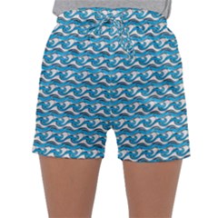 Blue Wave Sea Ocean Pattern Background Beach Nature Water Sleepwear Shorts