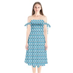 Blue Wave Sea Ocean Pattern Background Beach Nature Water Shoulder Tie Bardot Midi Dress