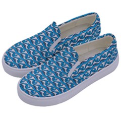 Blue Wave Sea Ocean Pattern Background Beach Nature Water Kids  Canvas Slip Ons by Maspions