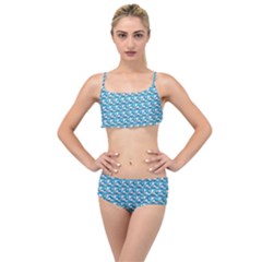 Blue Wave Sea Ocean Pattern Background Beach Nature Water Layered Top Bikini Set