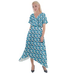 Blue Wave Sea Ocean Pattern Background Beach Nature Water Cross Front Sharkbite Hem Maxi Dress