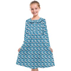 Blue Wave Sea Ocean Pattern Background Beach Nature Water Kids  Midi Sailor Dress