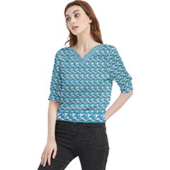 Blue Wave Sea Ocean Pattern Background Beach Nature Water Quarter Sleeve Blouse