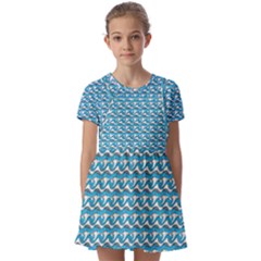 Blue Wave Sea Ocean Pattern Background Beach Nature Water Kids  Short Sleeve Pinafore Style Dress by Maspions