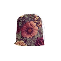 Flowers Pattern Texture Design Nature Art Colorful Surface Vintage Drawstring Pouch (medium)